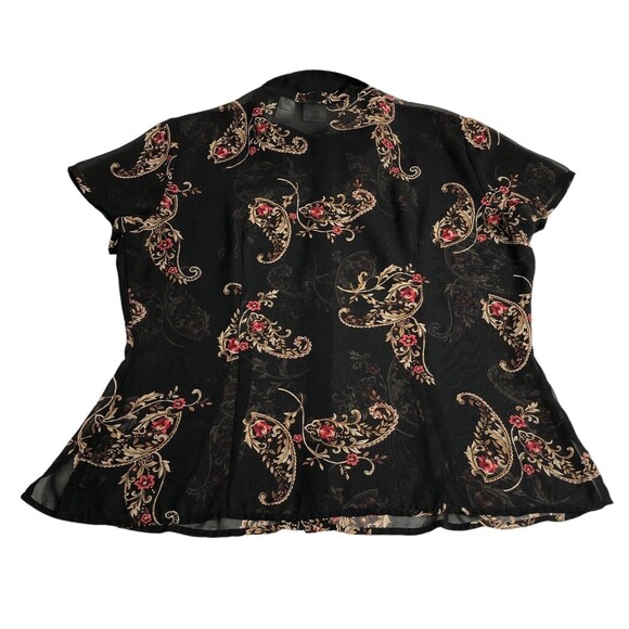 Vintage Emma James Top 14 Black Paisley Floral Sheer Button Y2K Boho Whimsigoth - Picture 9 of 11